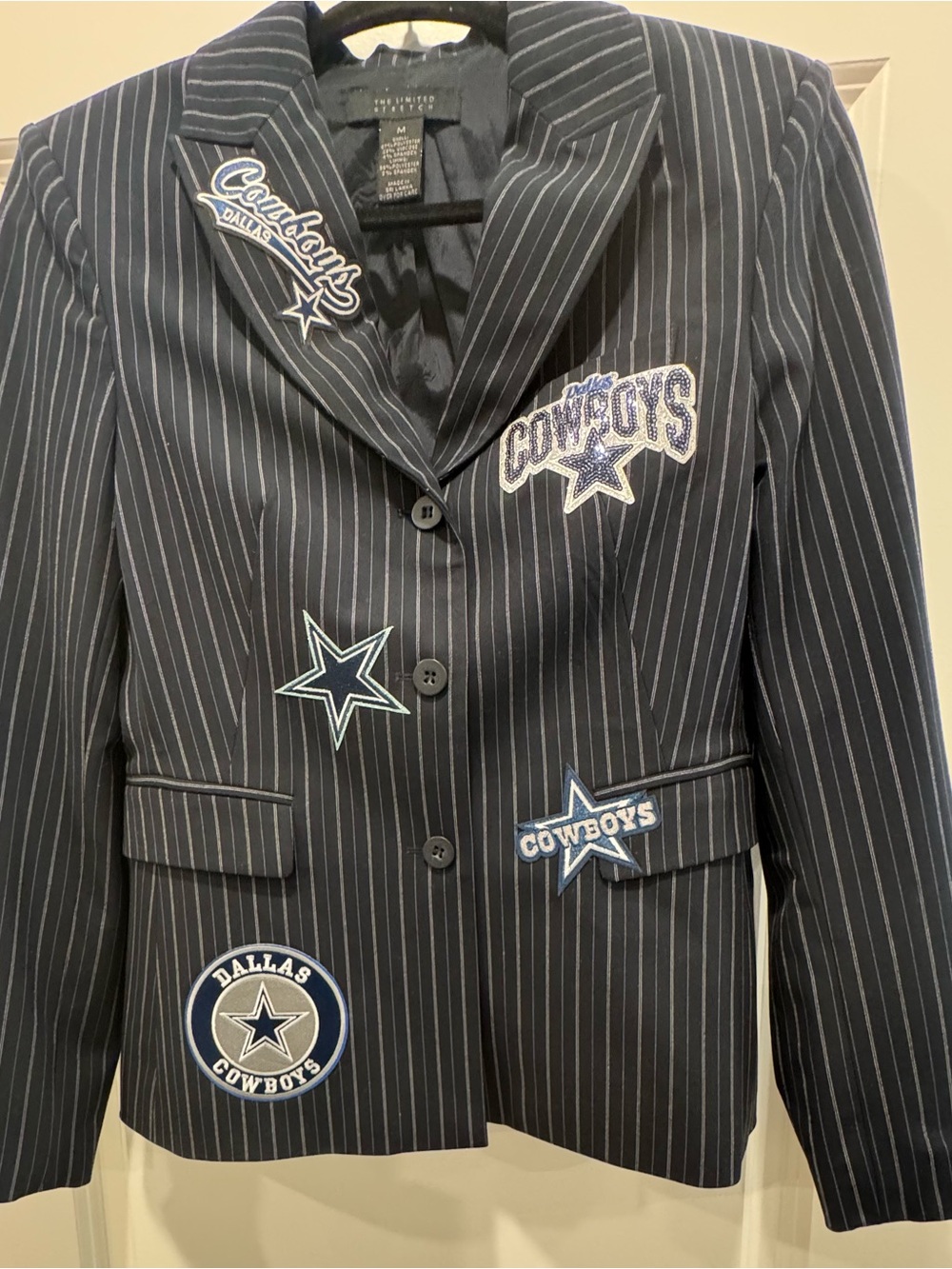 The Limited Navy Pinstripe Dallas Cowboys Patch Blazer